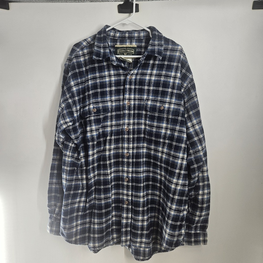 Field & Stream Mens XXL ,Tall, EEGA ,blue plaid‎ flannel shirt.